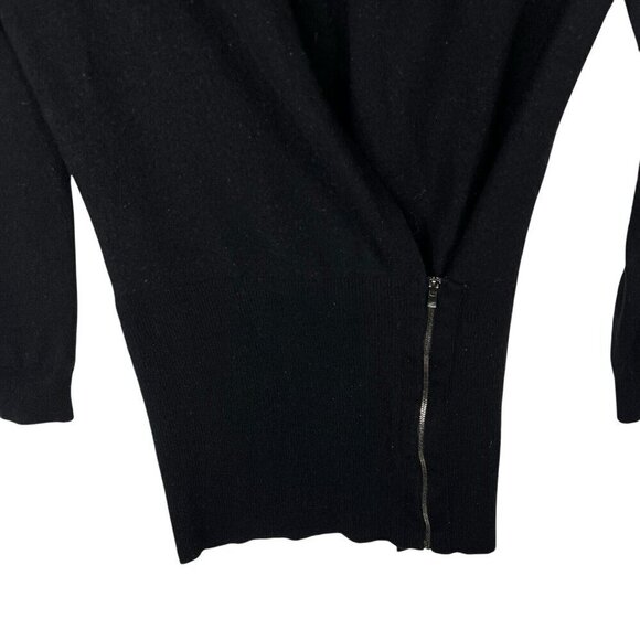 Theory V Neck Knit Sweater Merino Wool Long Sleeve Wool Fitted Petite Black Zip - Picture 2 of 10